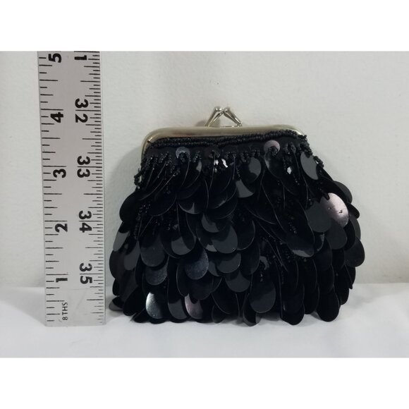 Sequined Change Purse 4" Black with large sequins and beads - Picture 6 of 6